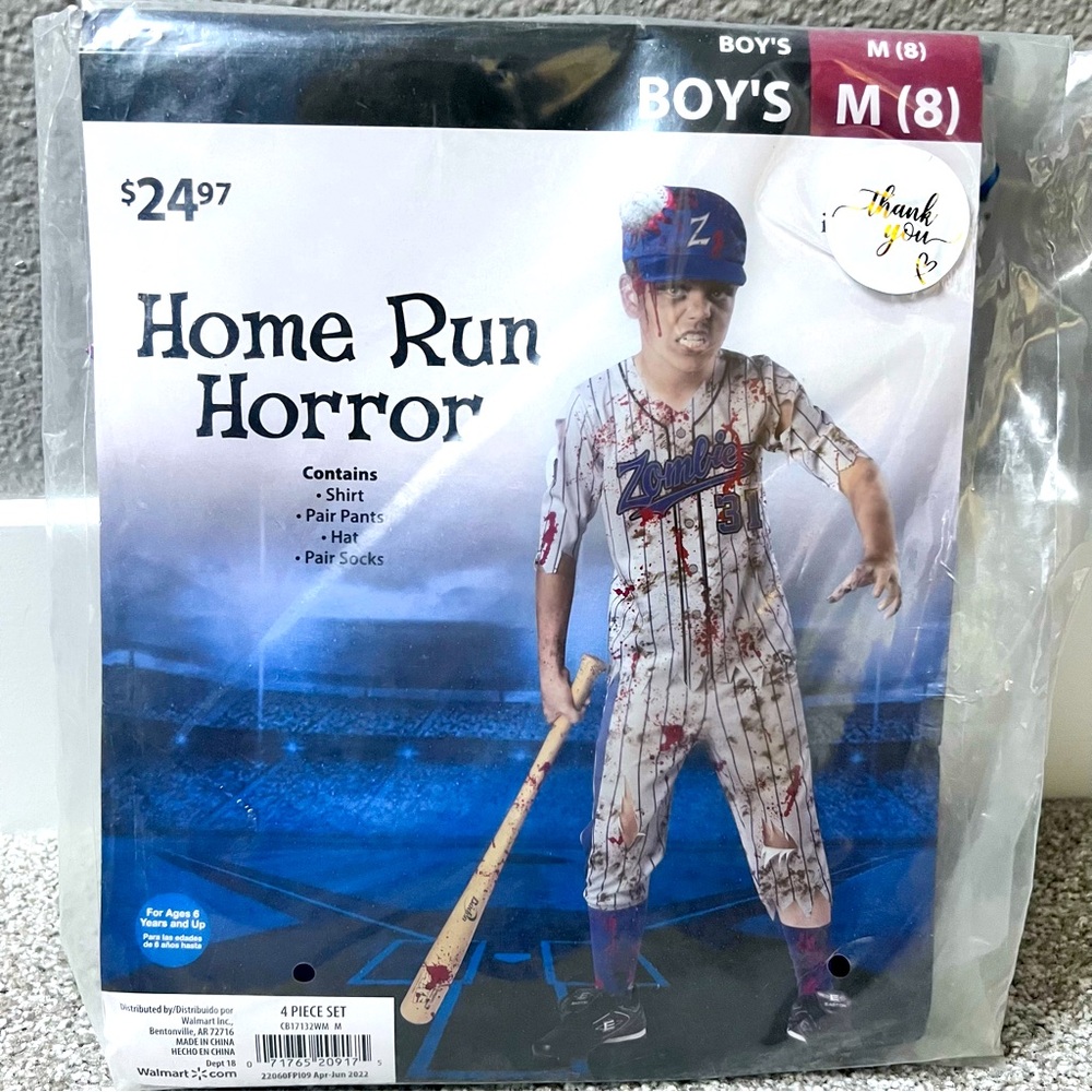 NWT Halloween boys Home Run Horror baseball costume - Picture 2 of 8
